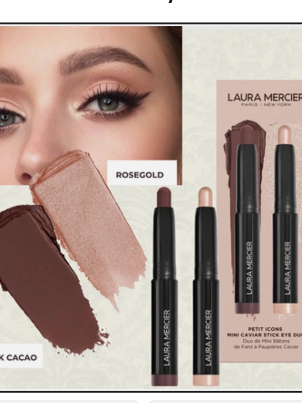 Laura Mercier PETIT ICONS Mini Caviar Stick EYESHADOW DUO Dark Cacao & Rose Gold